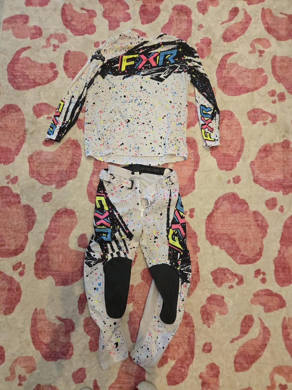FXR Kids White Neon Splatter Motocross Jersey & Pants Set